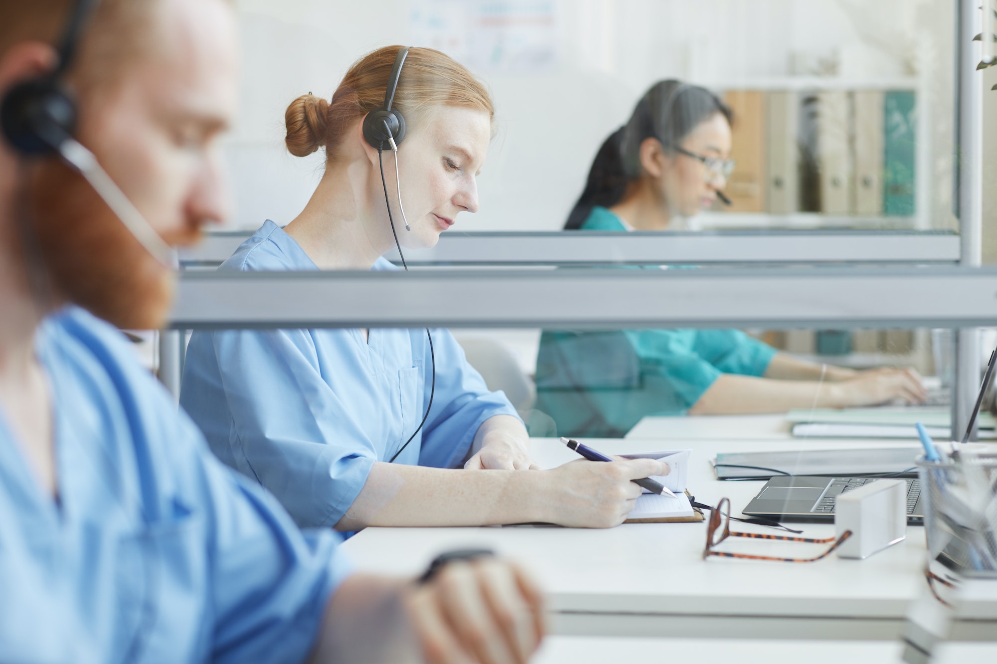 Medical team working in call center